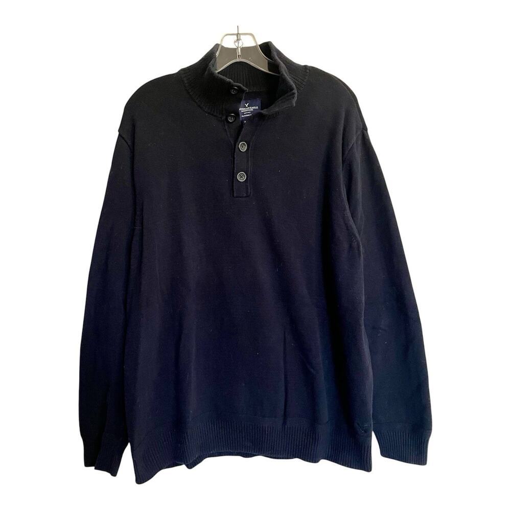 American Eagle Outfitters Sweater Mens XL Navy Blue Knit Henley Pullover Raglan